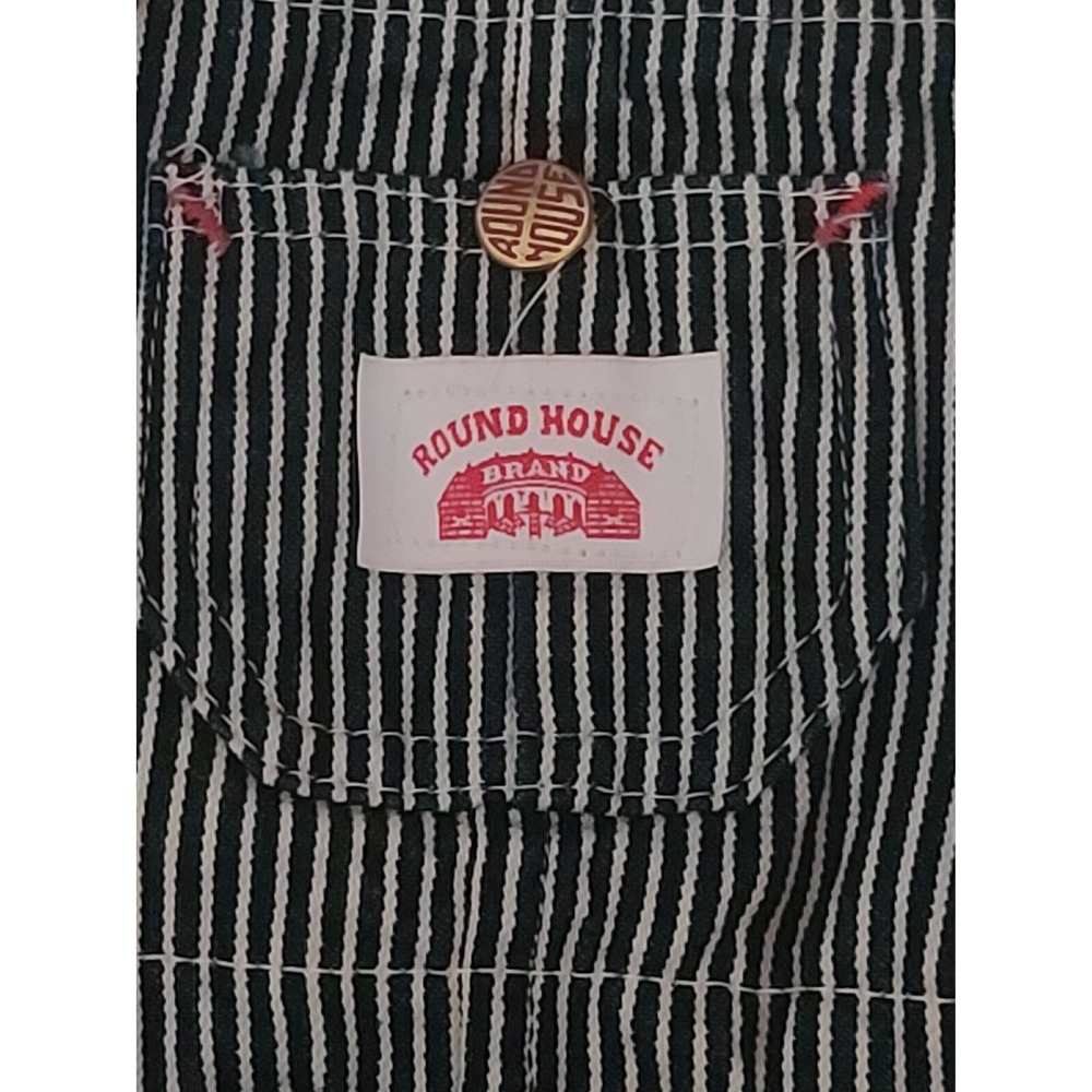 Vintage Bib Overalls Round House Brand USA Kids Blue White Striped Denim Size 3T